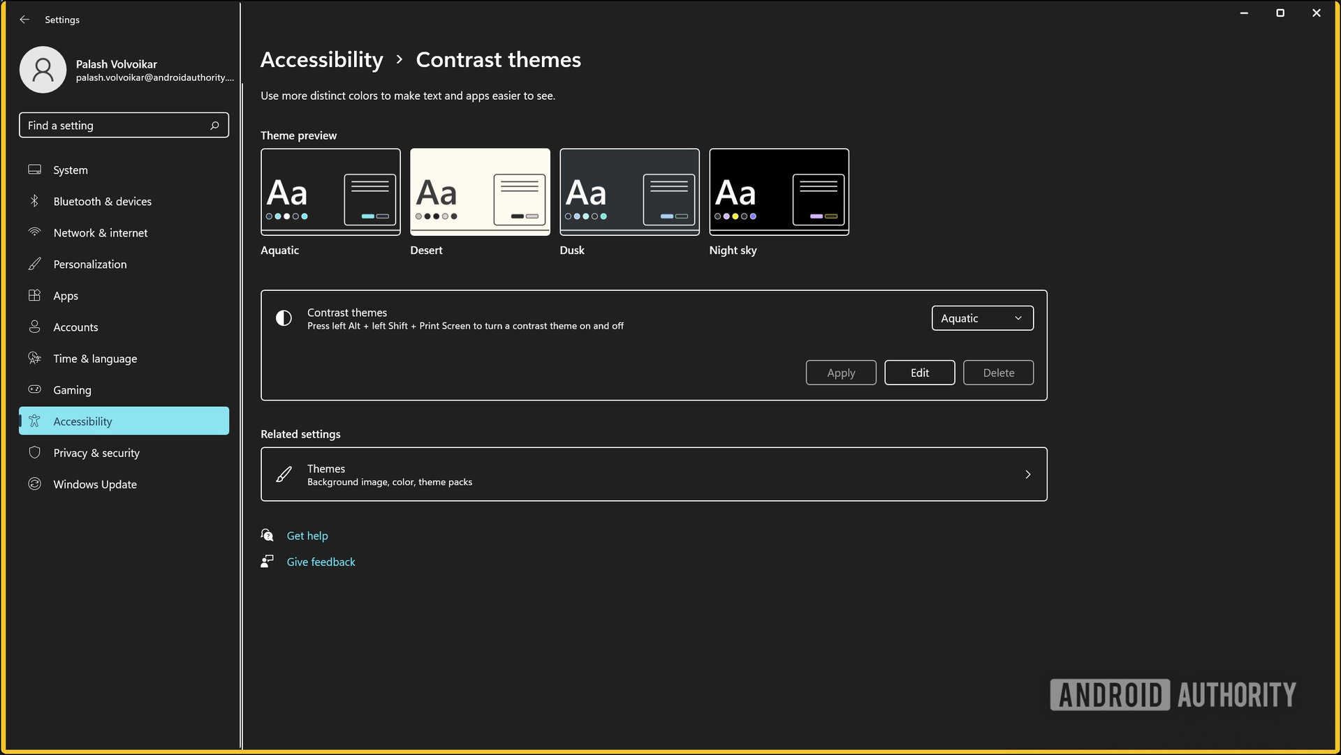 Windows 11 contrast theme applied