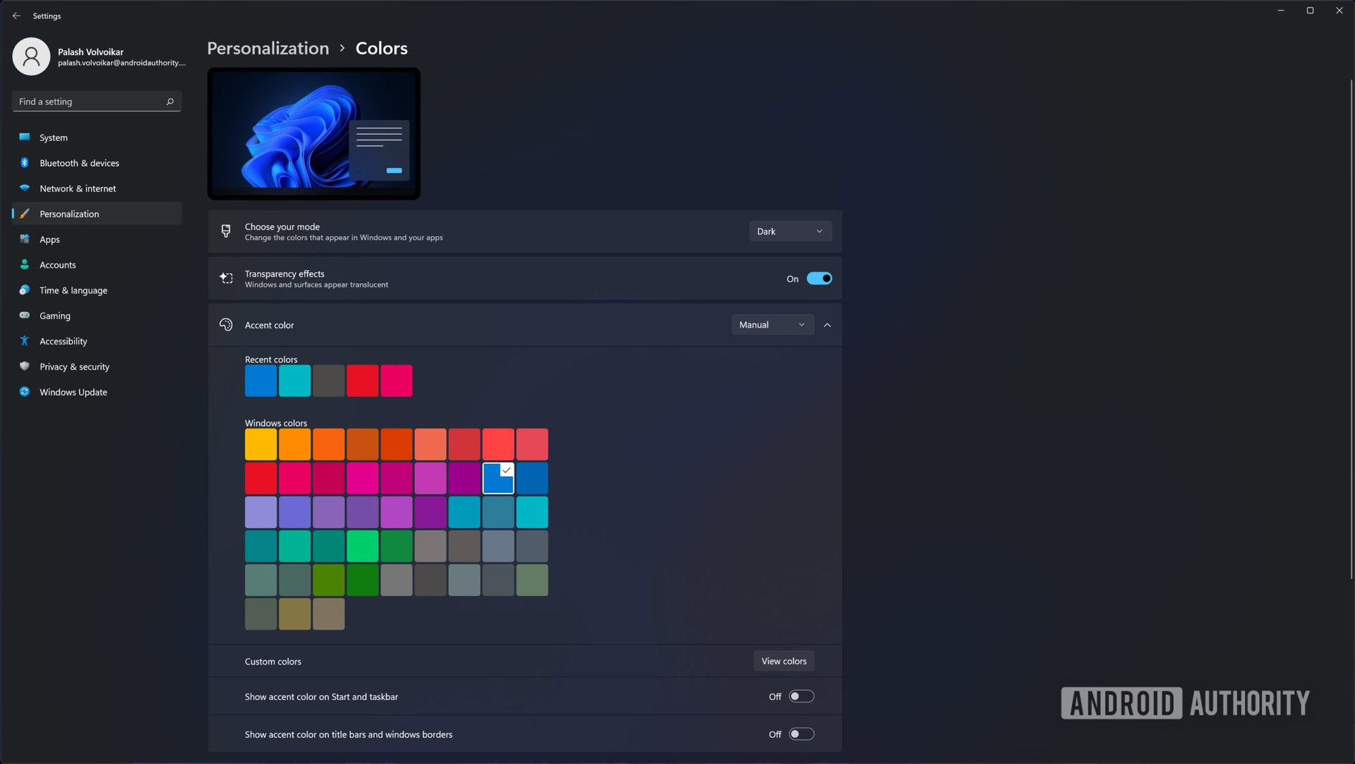 Windows 11 themes colors