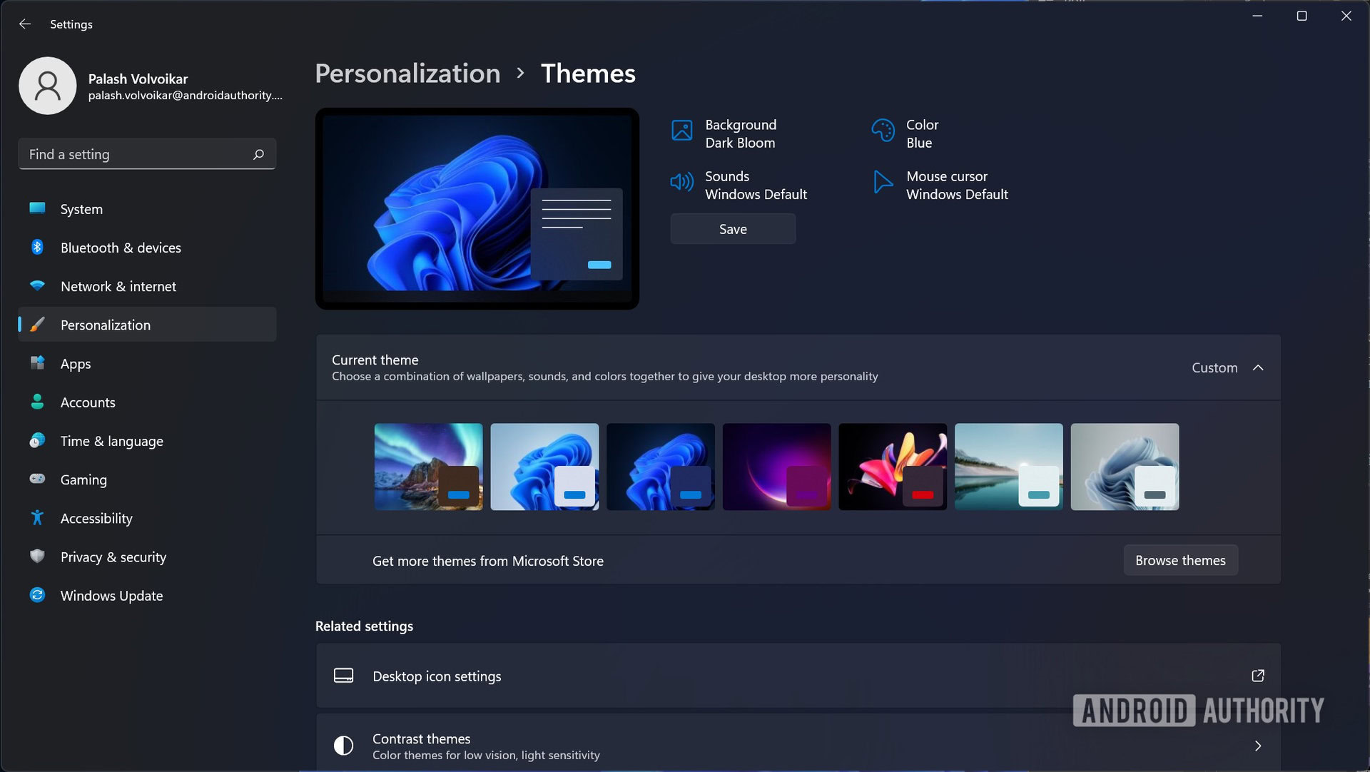 Windows 11 themes menu