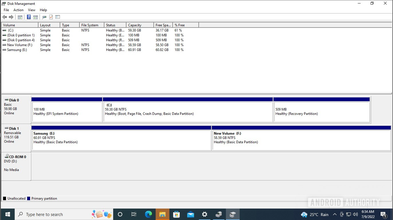 Windows Disk management new partitions
