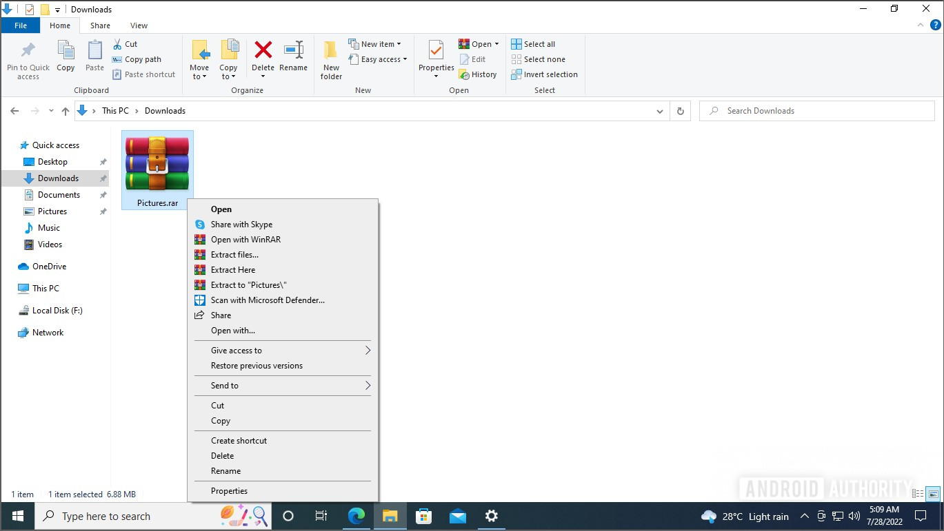 Winrar on Windows open RAR file