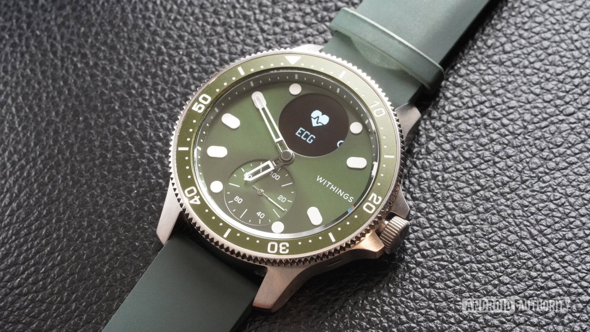 A Withings ScanWatch Horizon display depicts the device's ECG feature.