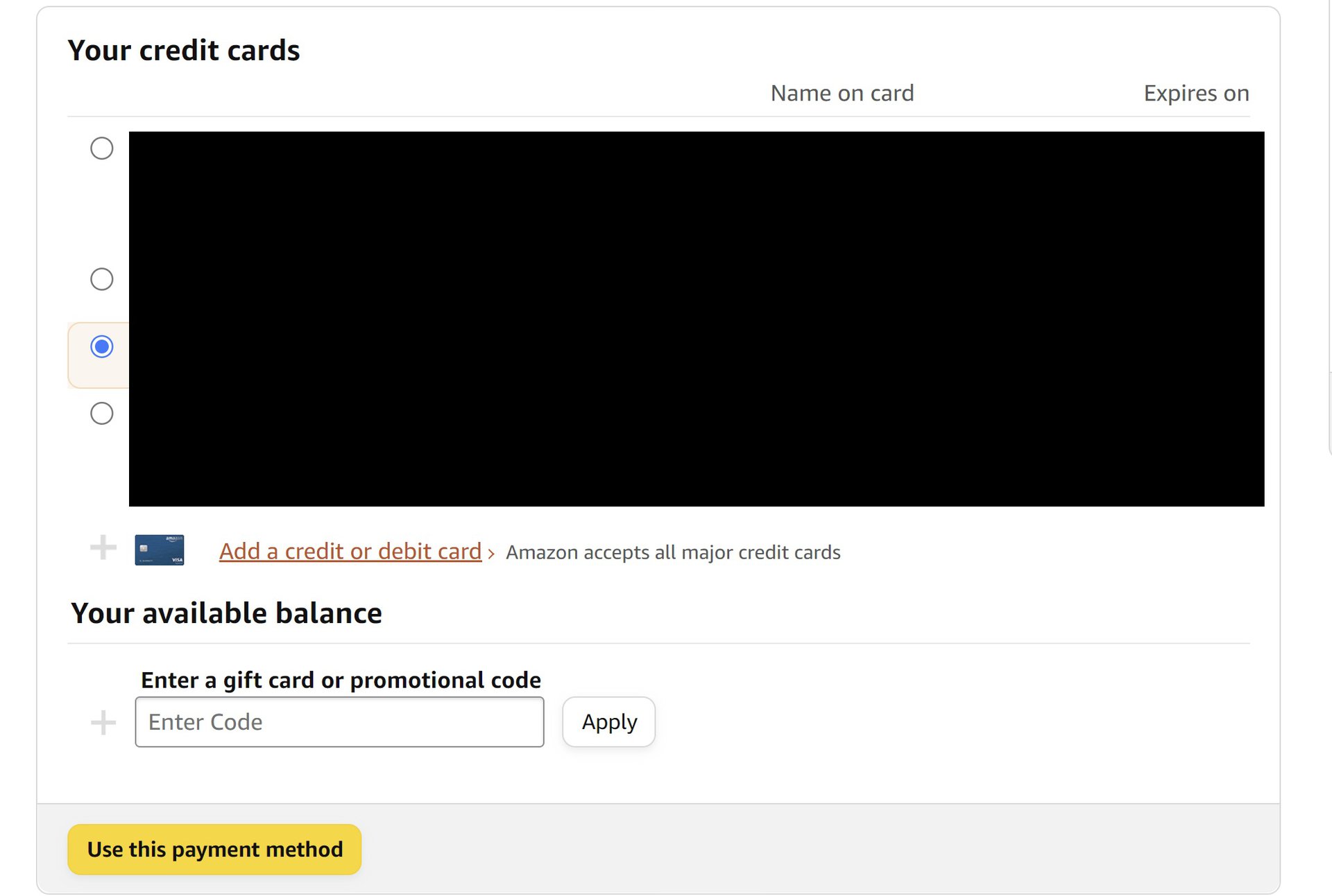 Amazon adds a payment method at checkout