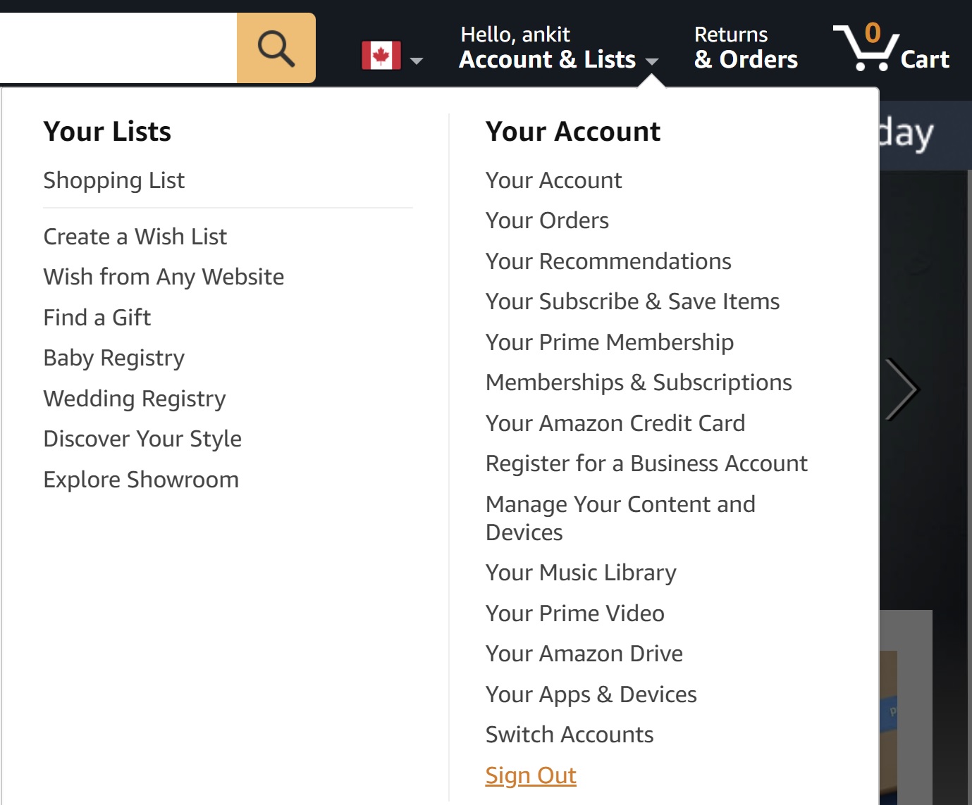 amazon website log out