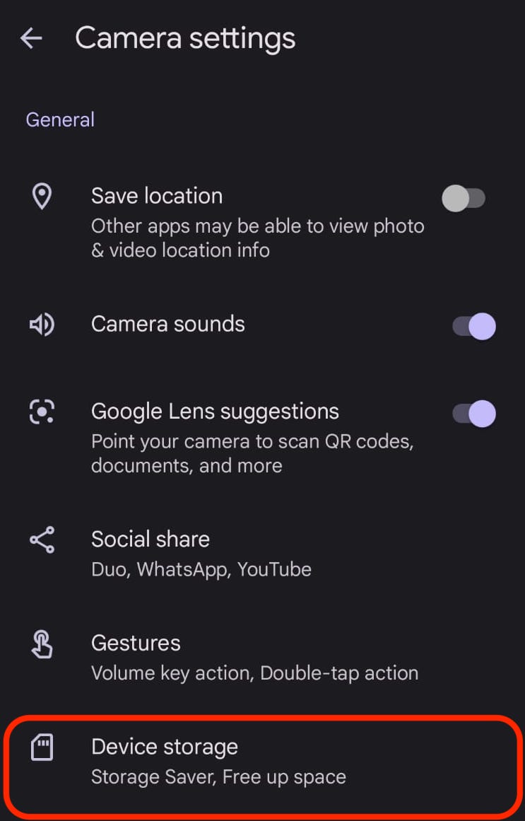 android camera settings