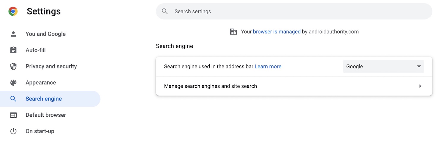 chrome settings search engine tab