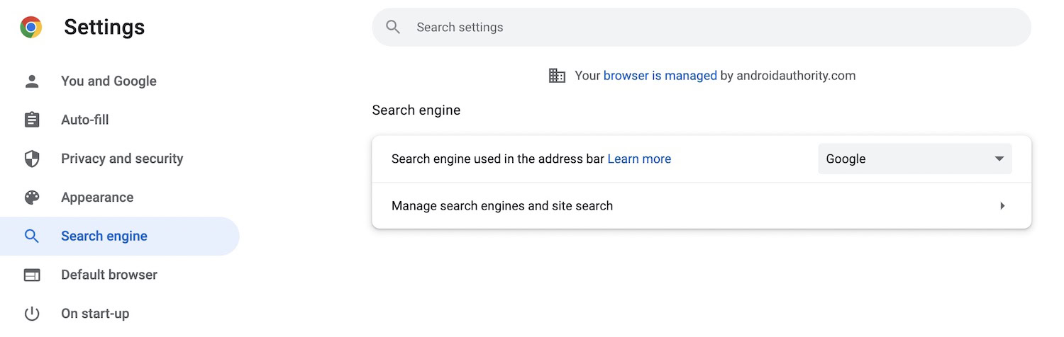 chrome settings search engine tab