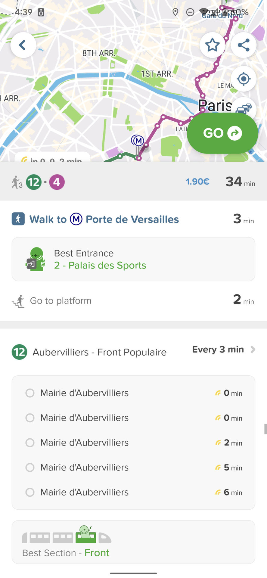 citymapper transit app showing routes