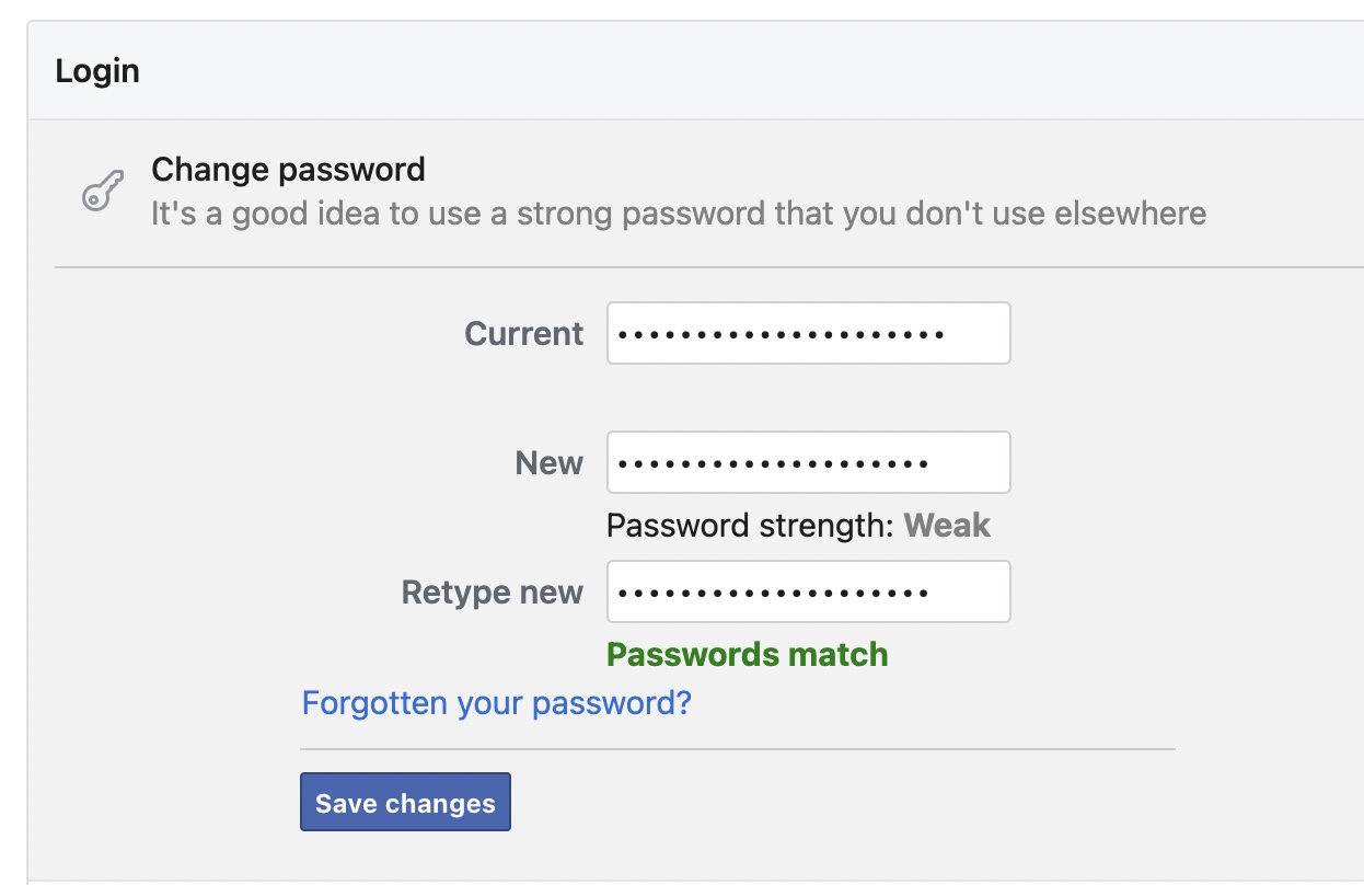 facebook change password