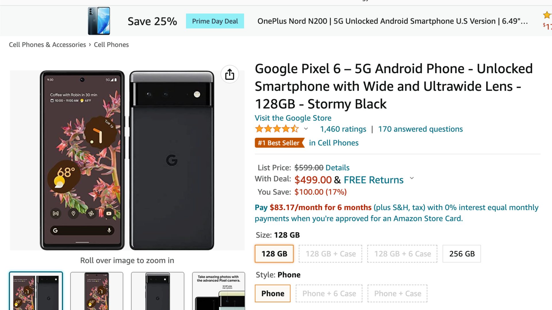 google Pixel 6 deal amazon prime day sale
