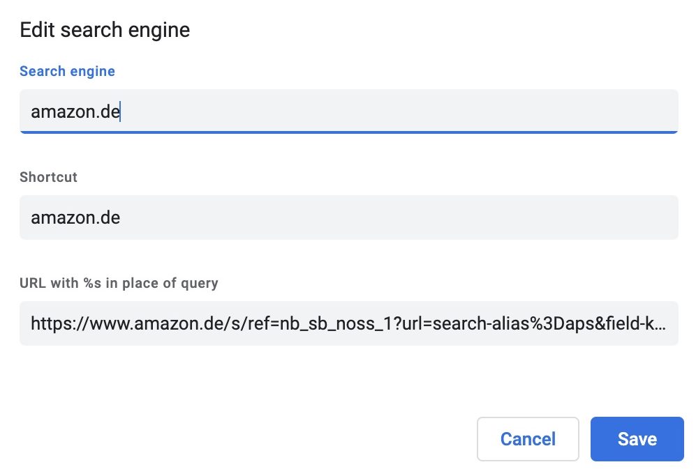 google chrome customize site search