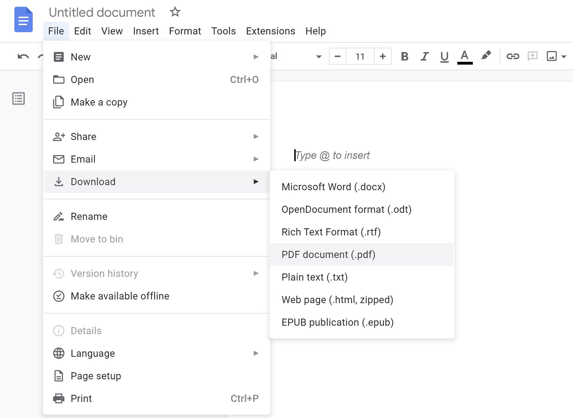 google docs download pdf