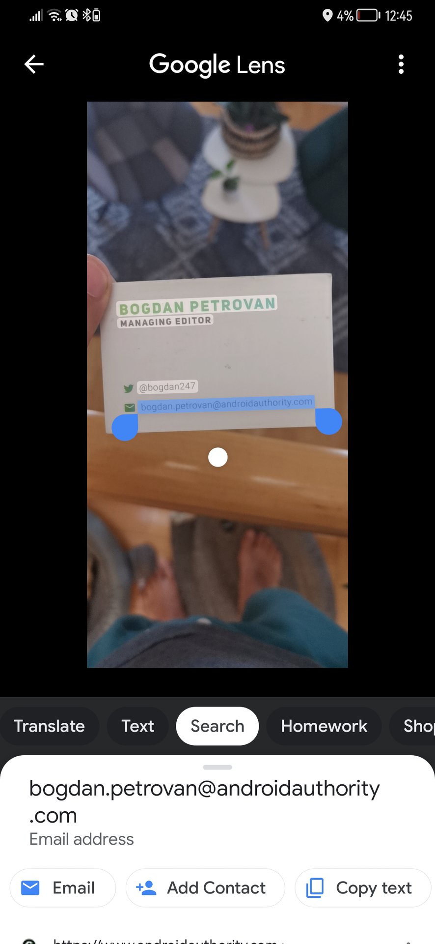 google lens save contacts business card