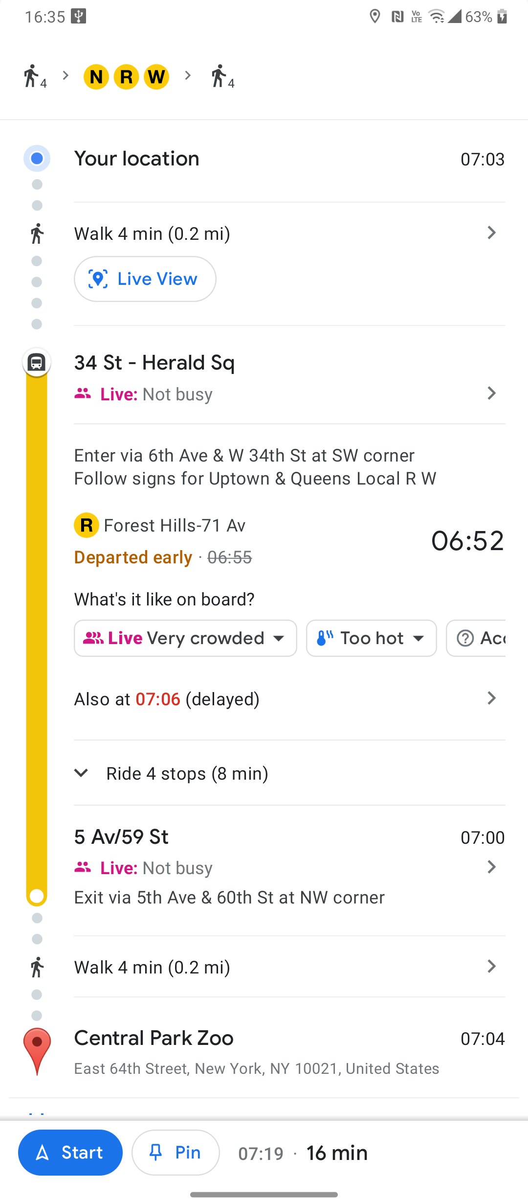 tangkapan layar petunjuk arah transit google maps