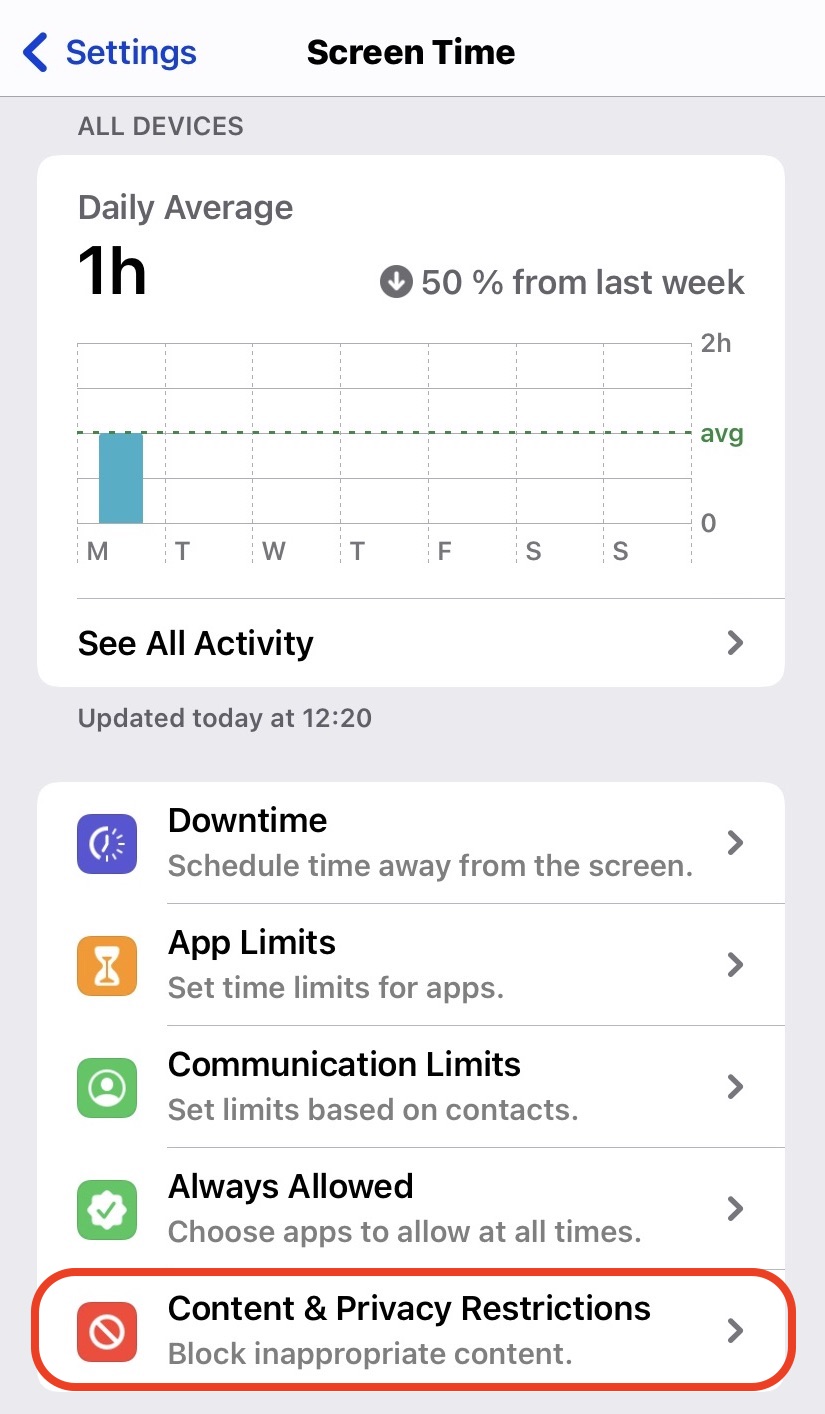 iphone screen time content and privacy restrictions