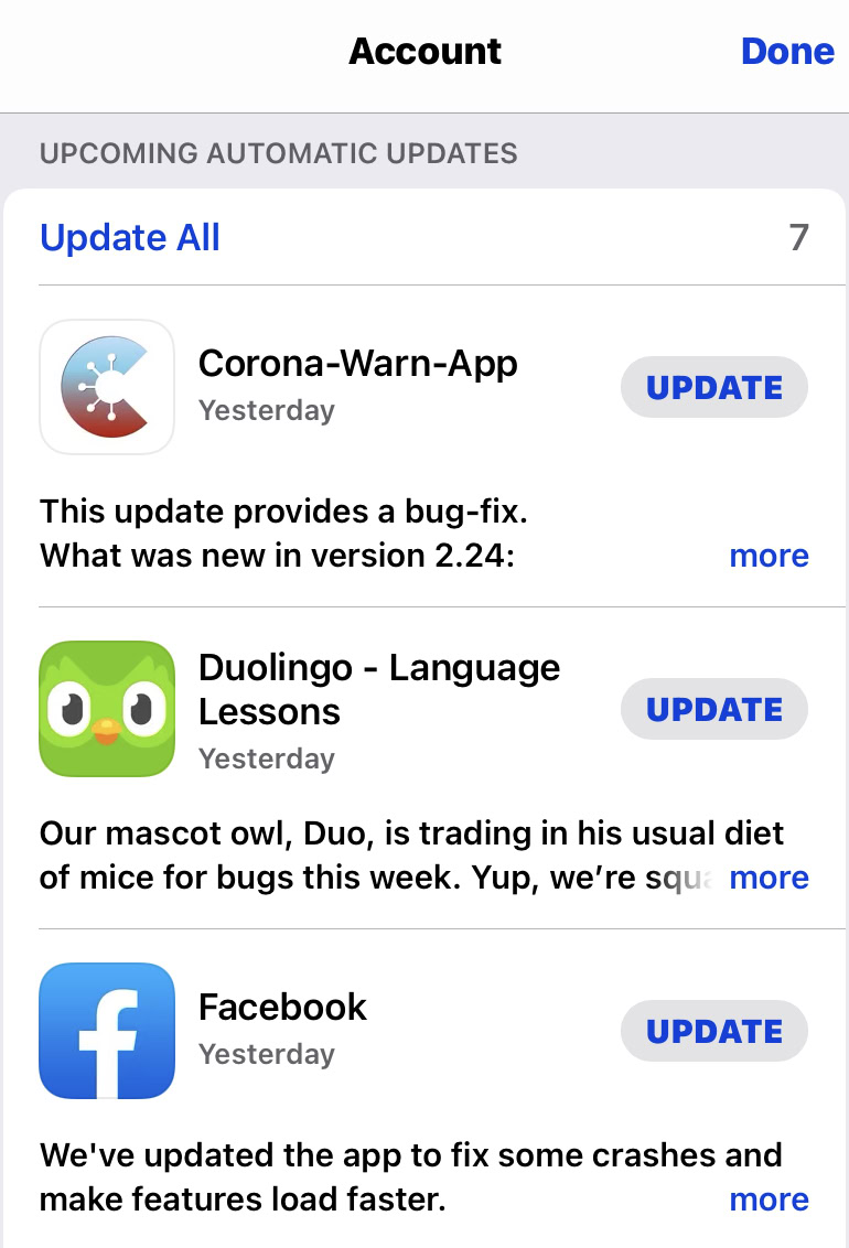 ios app updates page