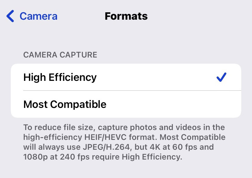 ios camera formats