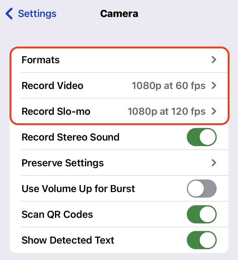 ios camera settings