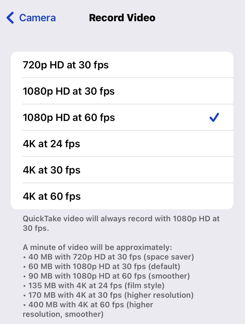 ios camera video formats