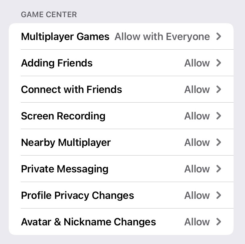 ios content restrictions game center