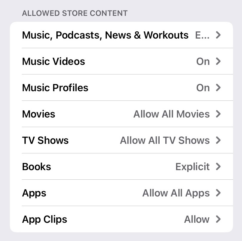 ios content restrictions store content