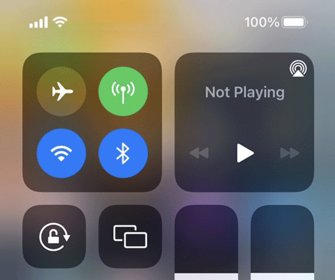 ios control center data network