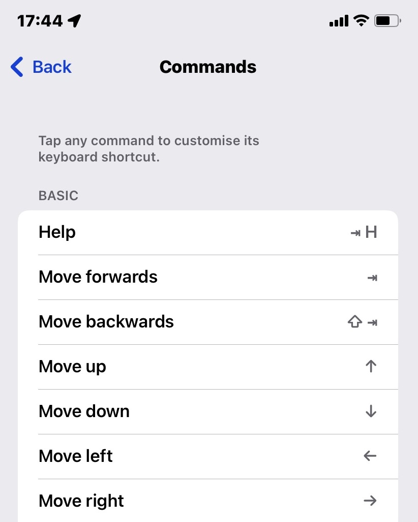 ios keyboard commands