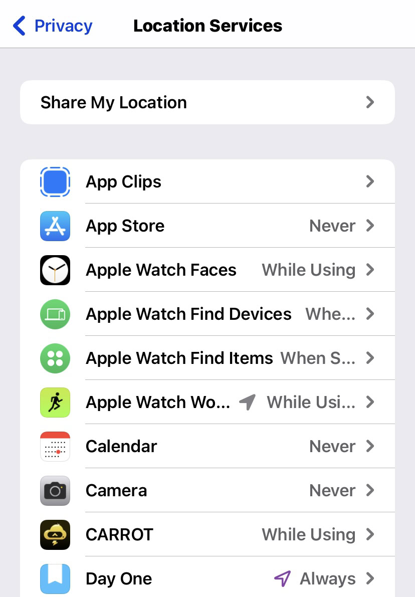 ios location services main menu