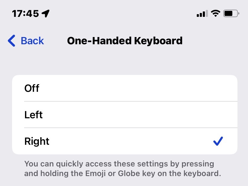 ios keyboard with one hand