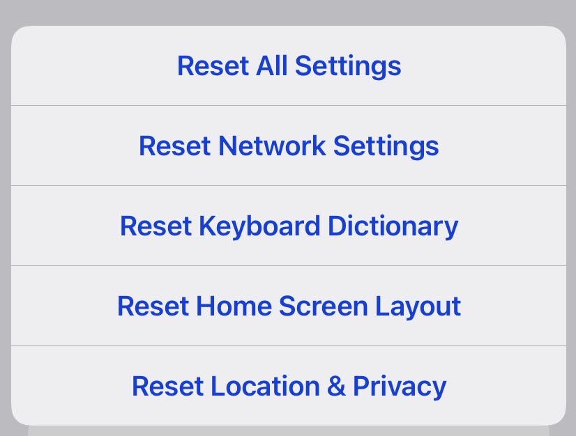 ios reset settings