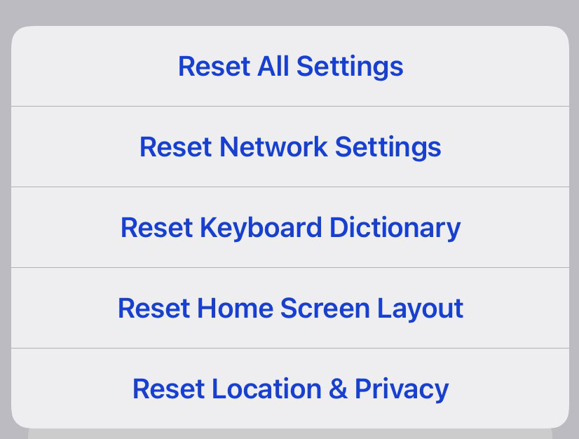 ios reset settings