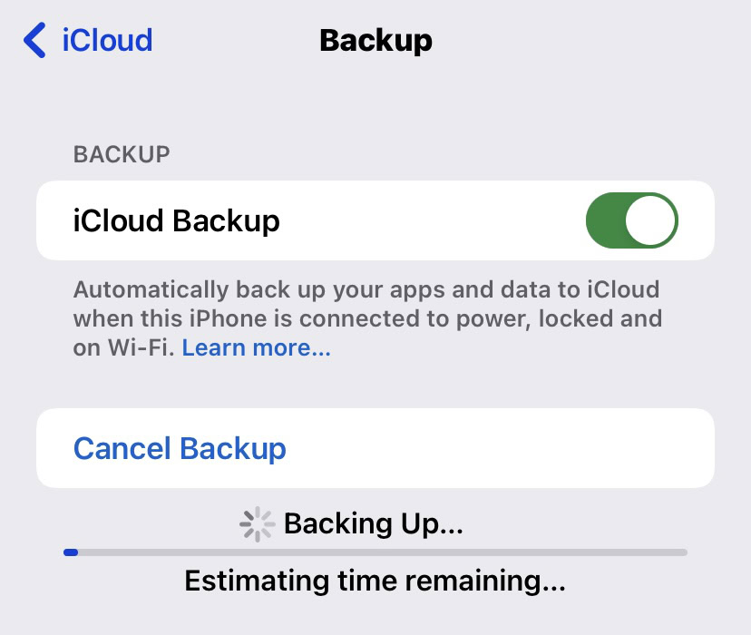 ios settings icloud backing up files