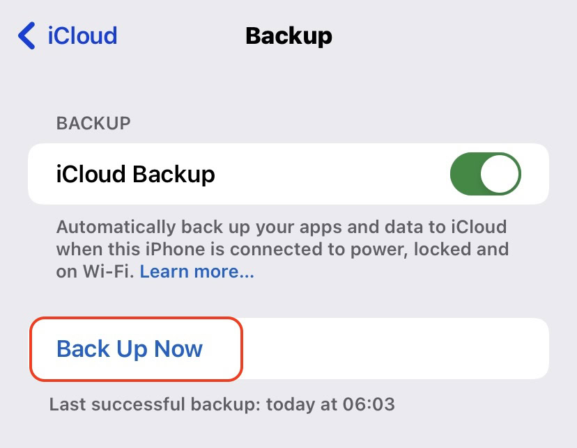 ios settings icloud backup now