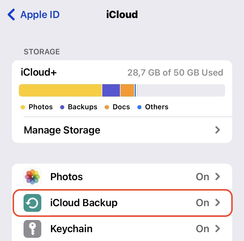 ios settings icloud backup