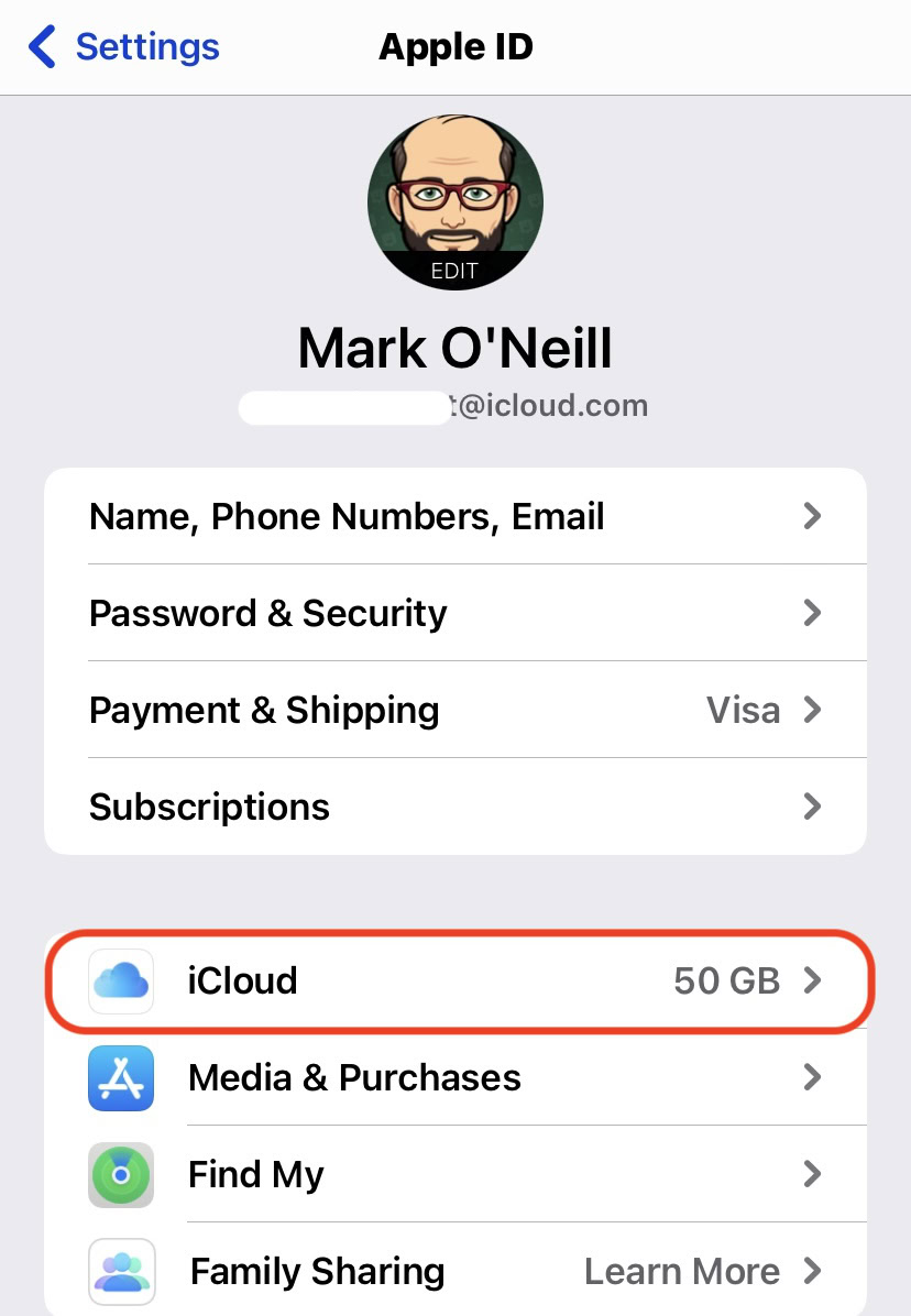 ios settings icloud