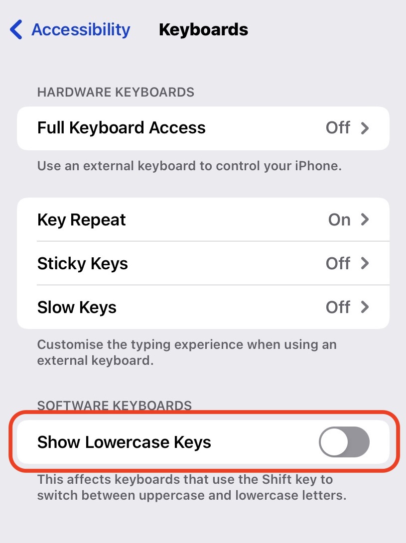 ios show lowercase keys