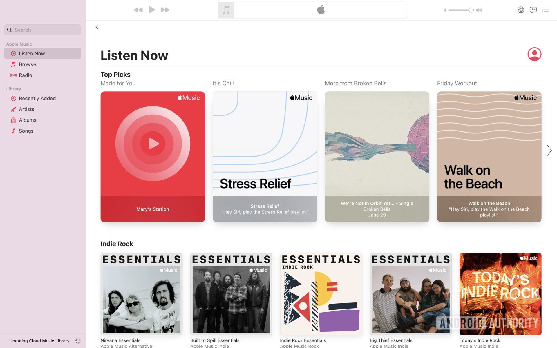 Tangkapan layar dari app Apple Music macOS.