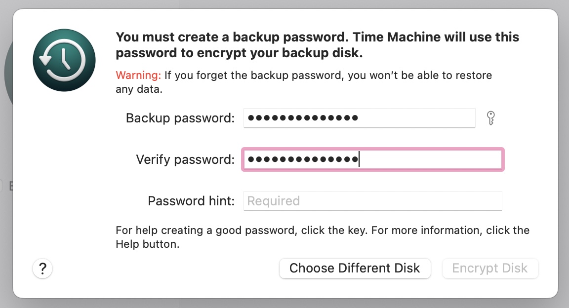 macos time machine encrypt backup