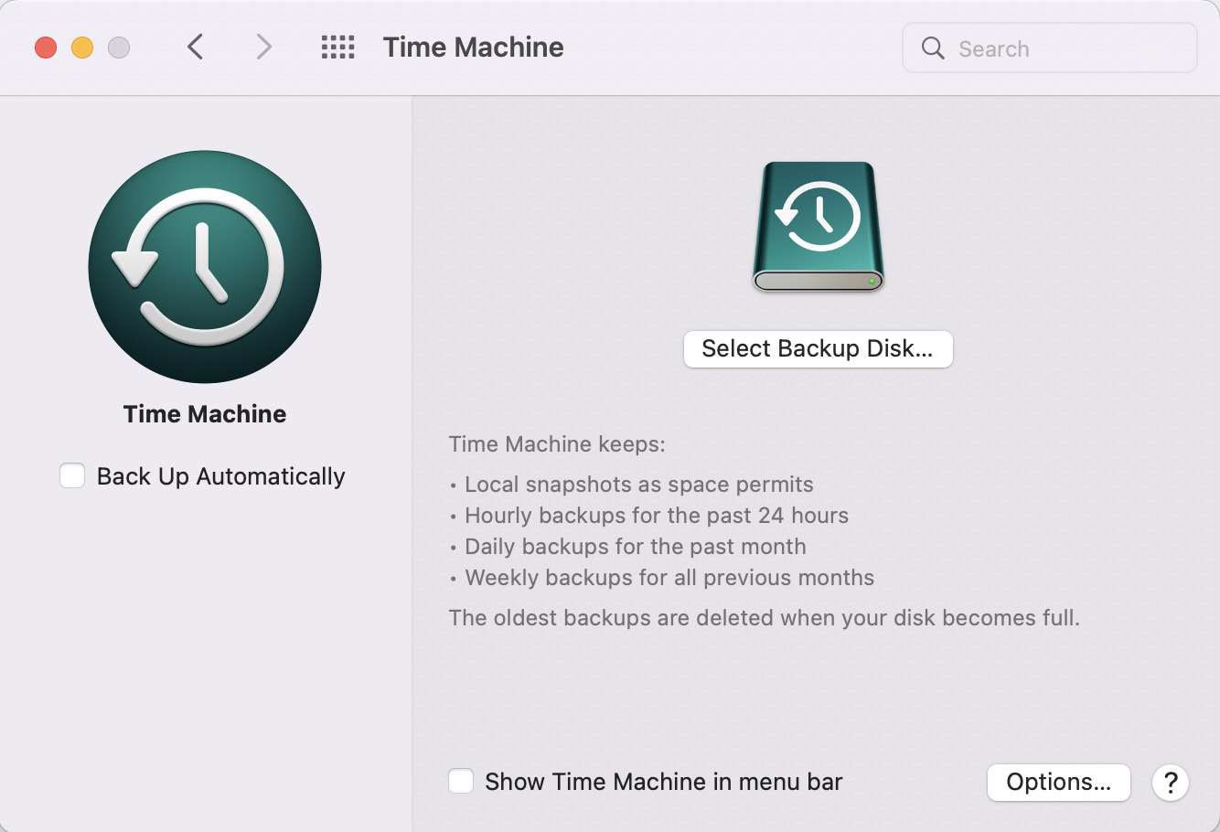 macos time machine options