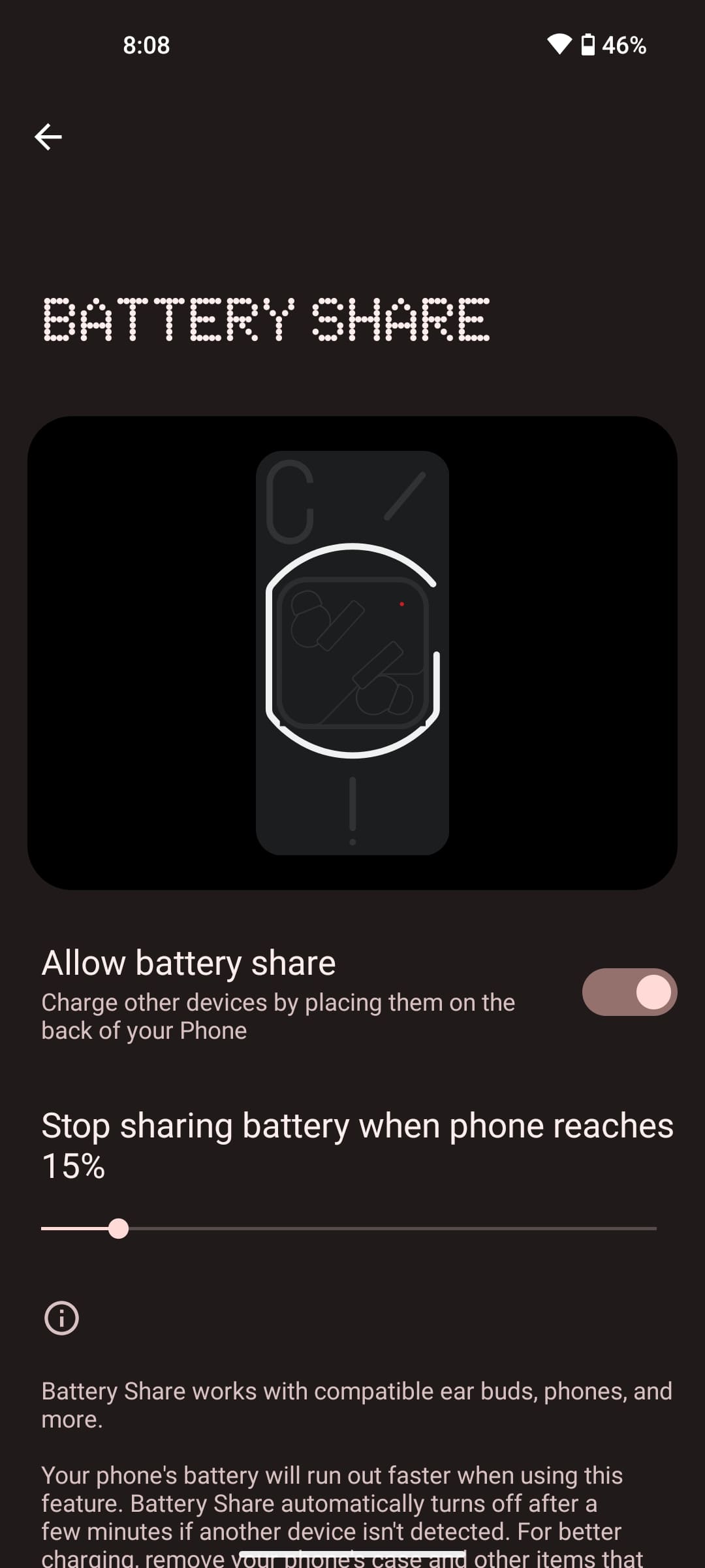 nothing phone 1 battery share menu screenshot