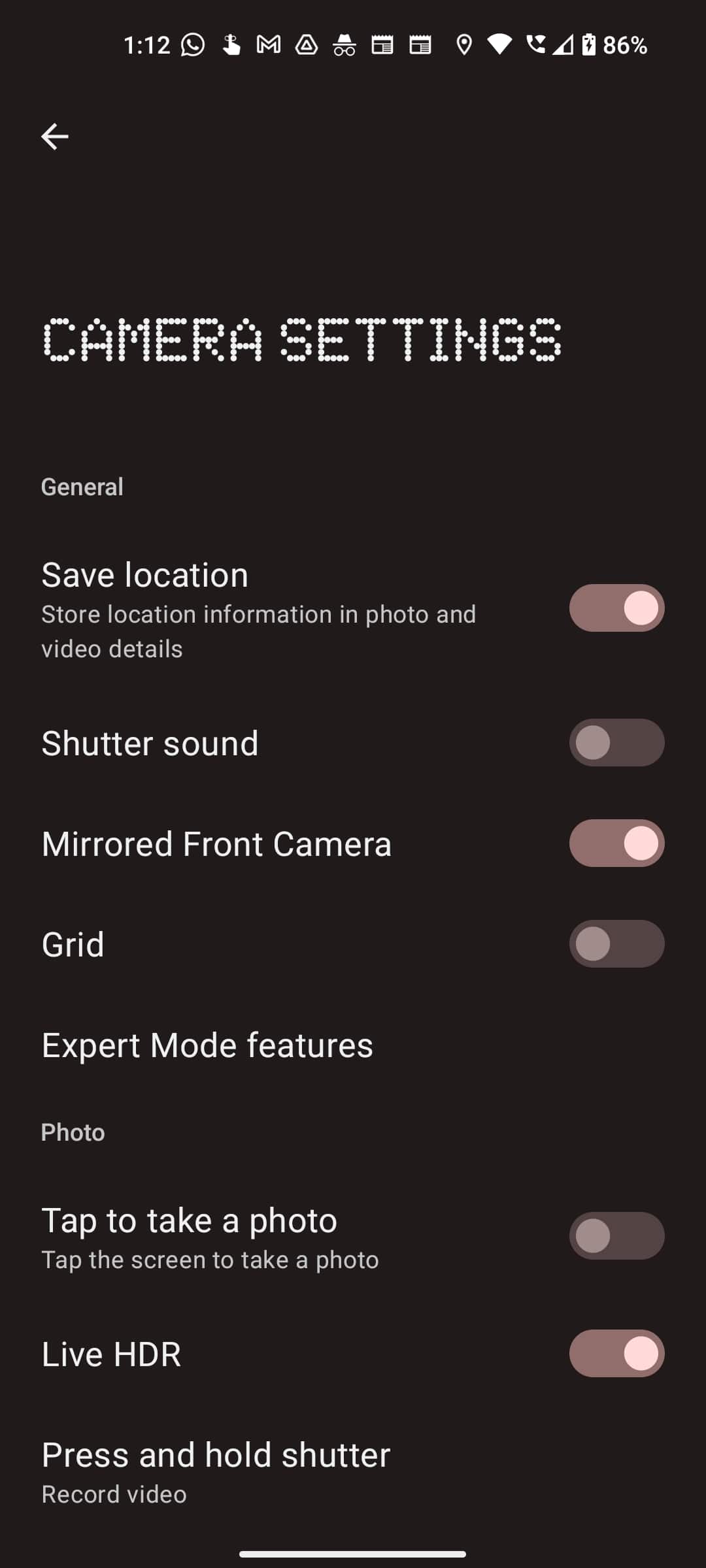 nothing phone 1 camera app settings screenshot