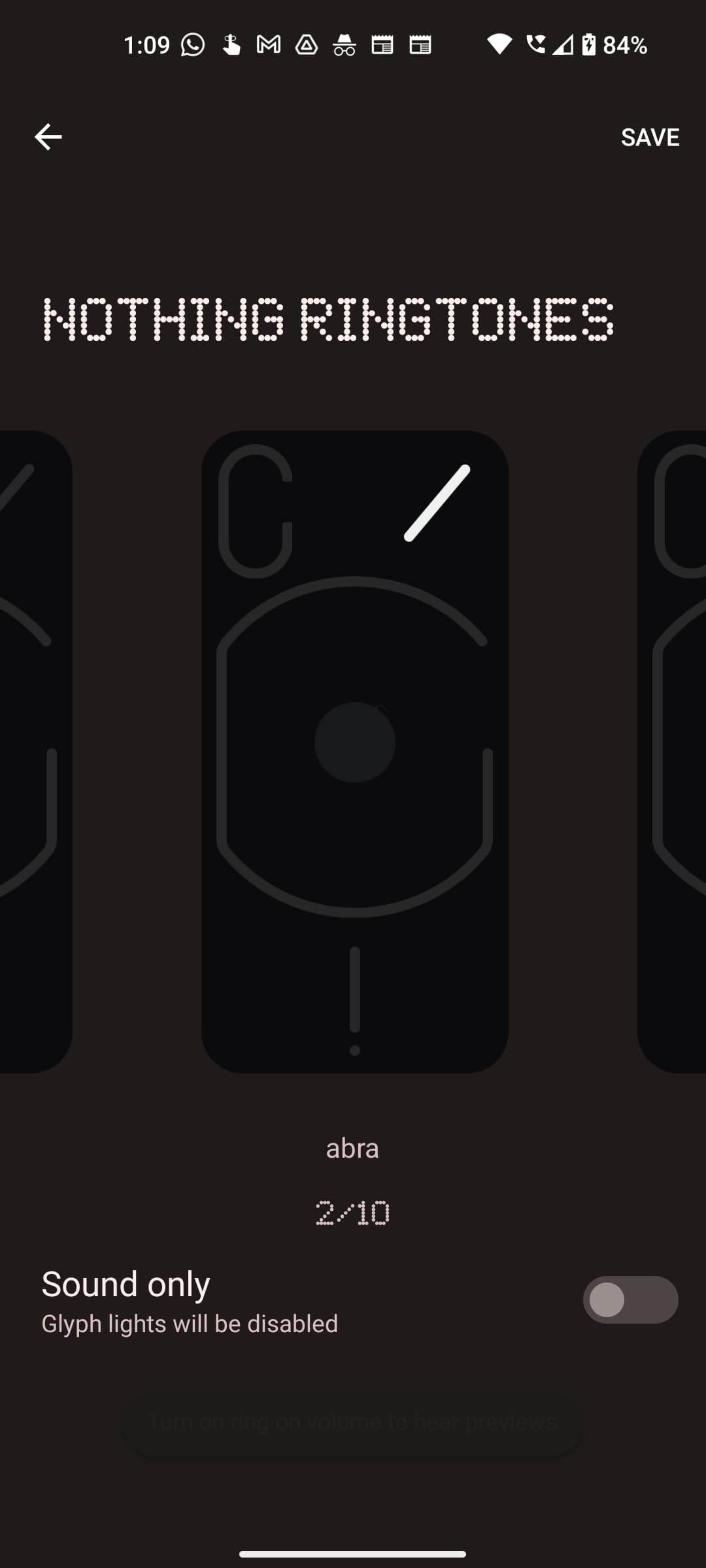 nothing phone 1 glyph ringtones menu screenshot