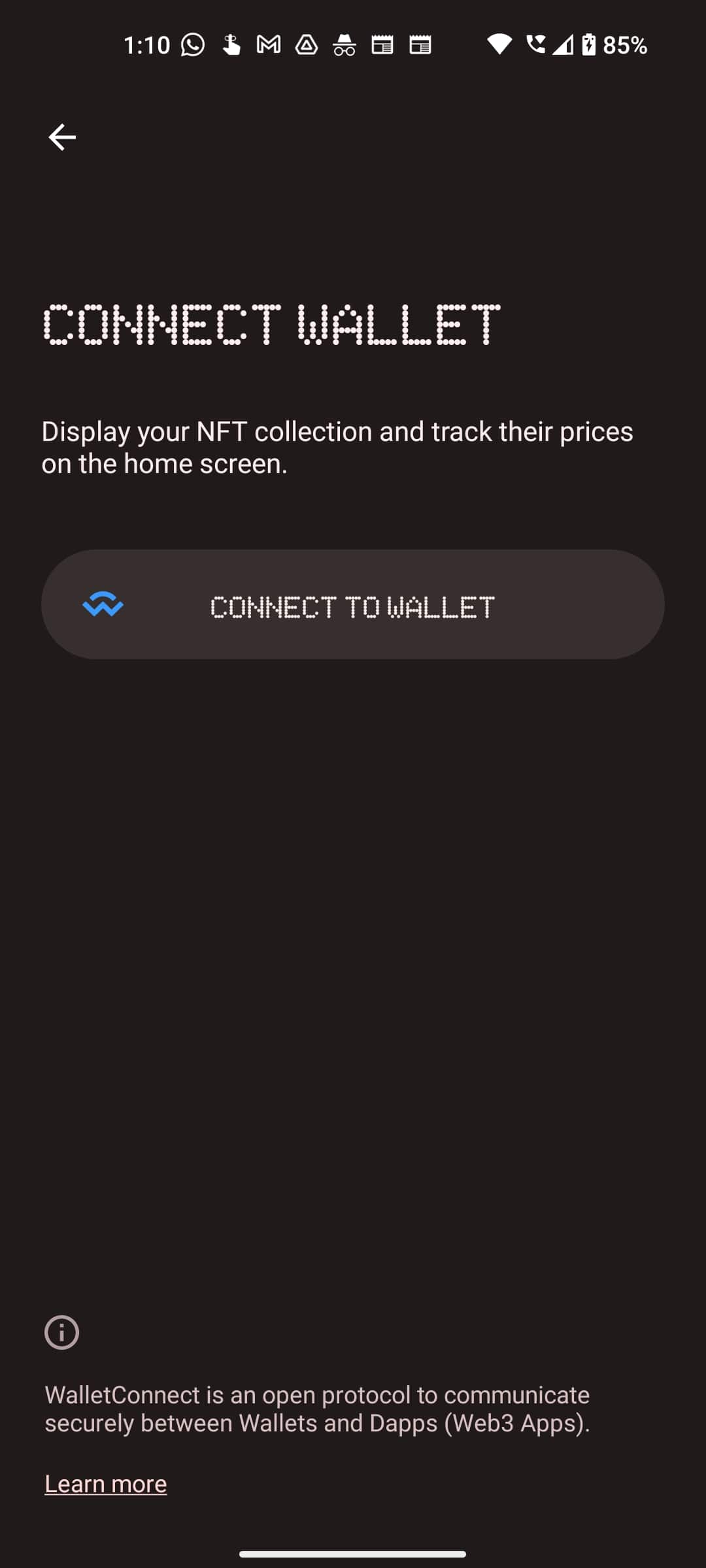 nothing phone 1 nft widget connect wallet menu screenshot