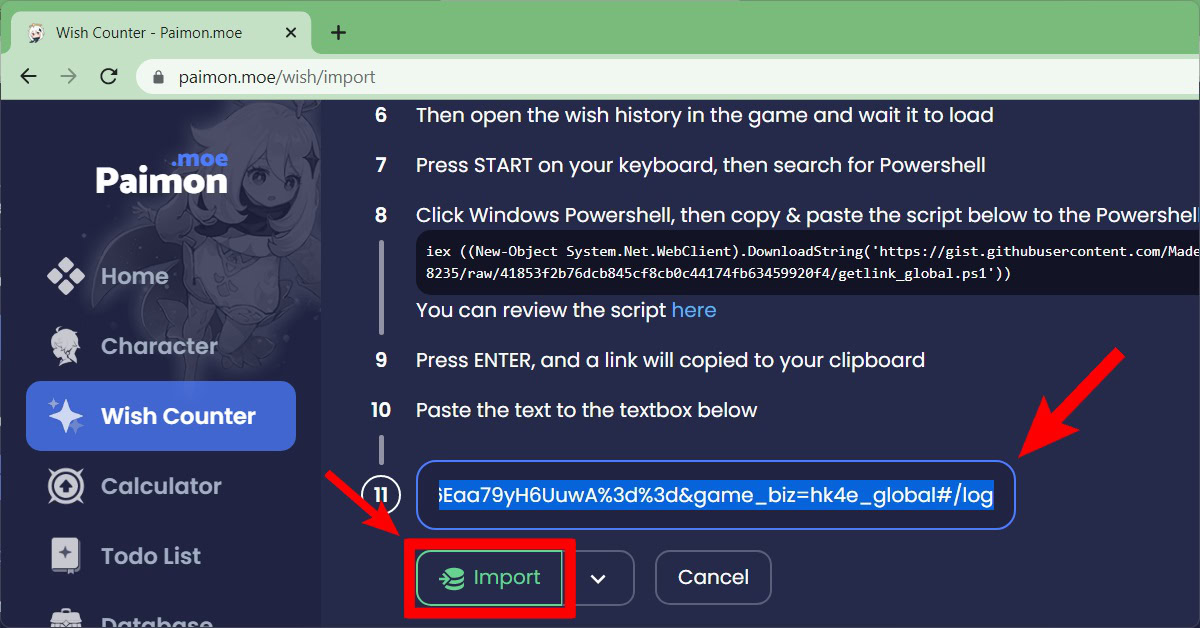 paste and import genshin