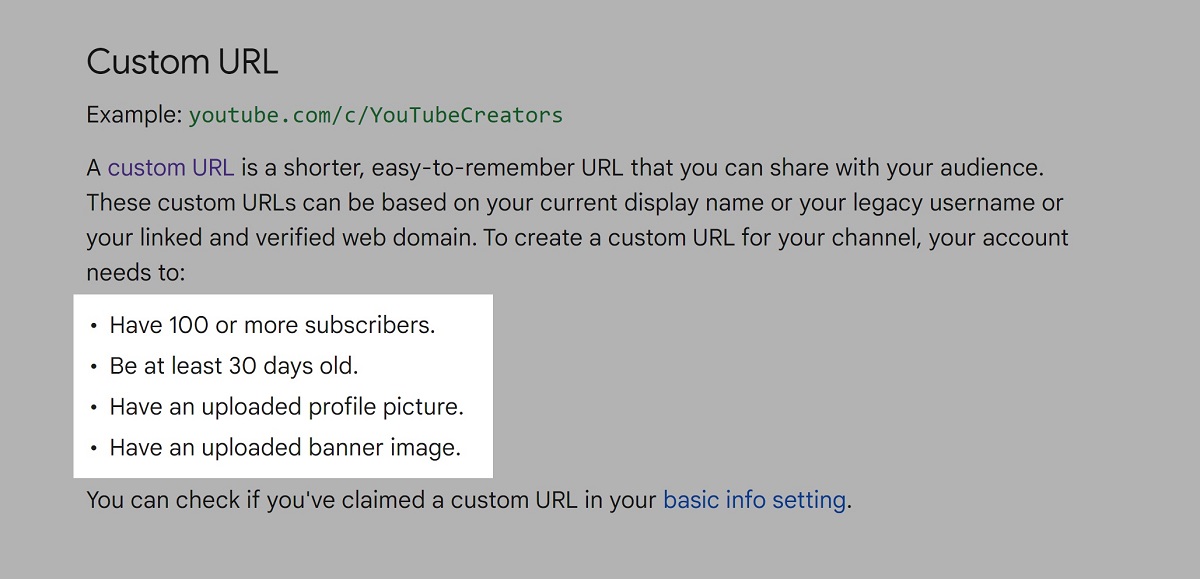 requirements for custom url
