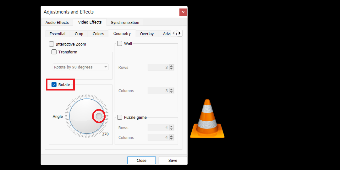 vlc media player free rotate dial