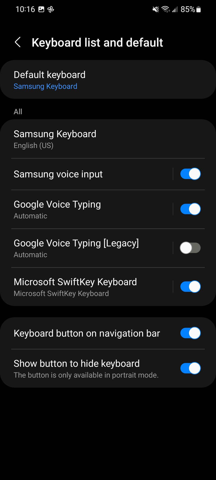 samsung default keyboard settings
