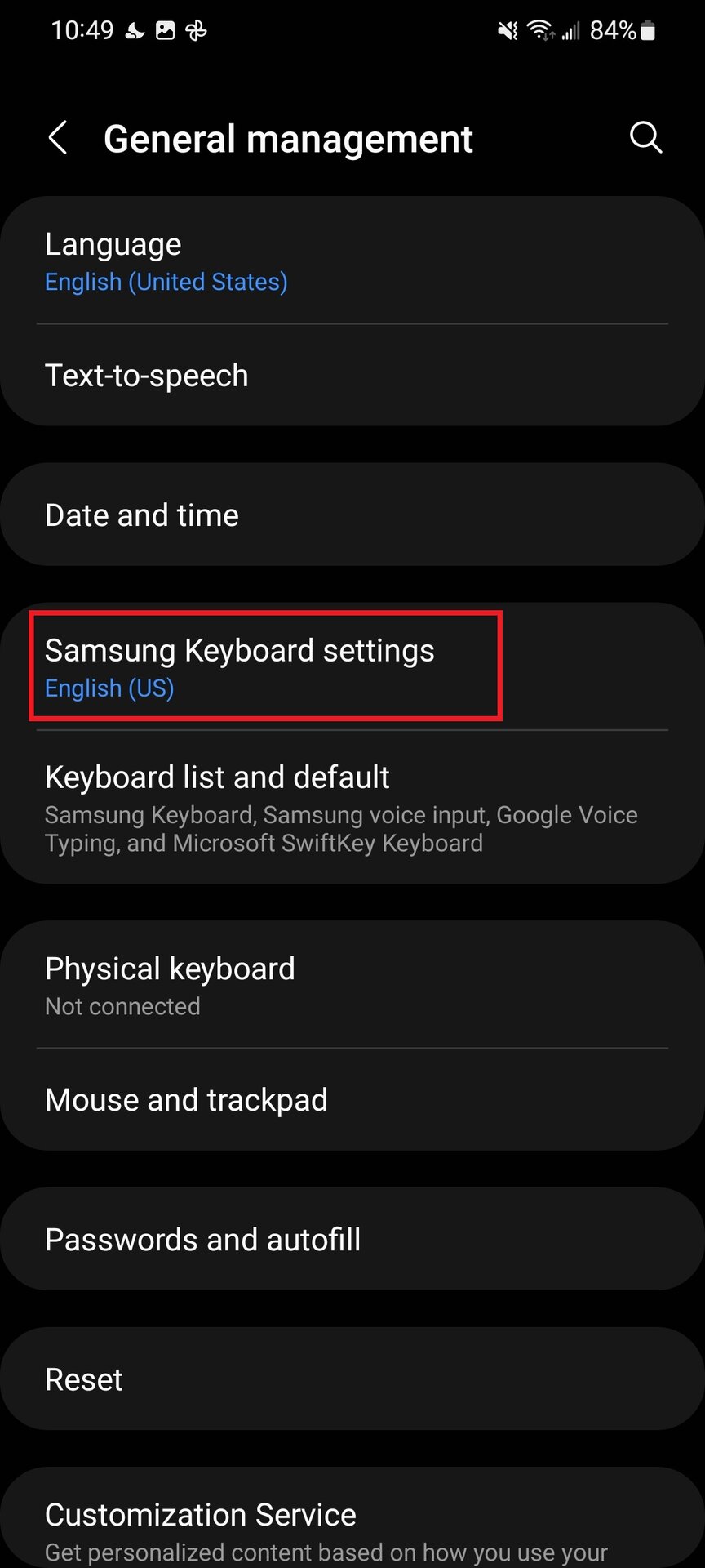 samsung keyboard settings page
