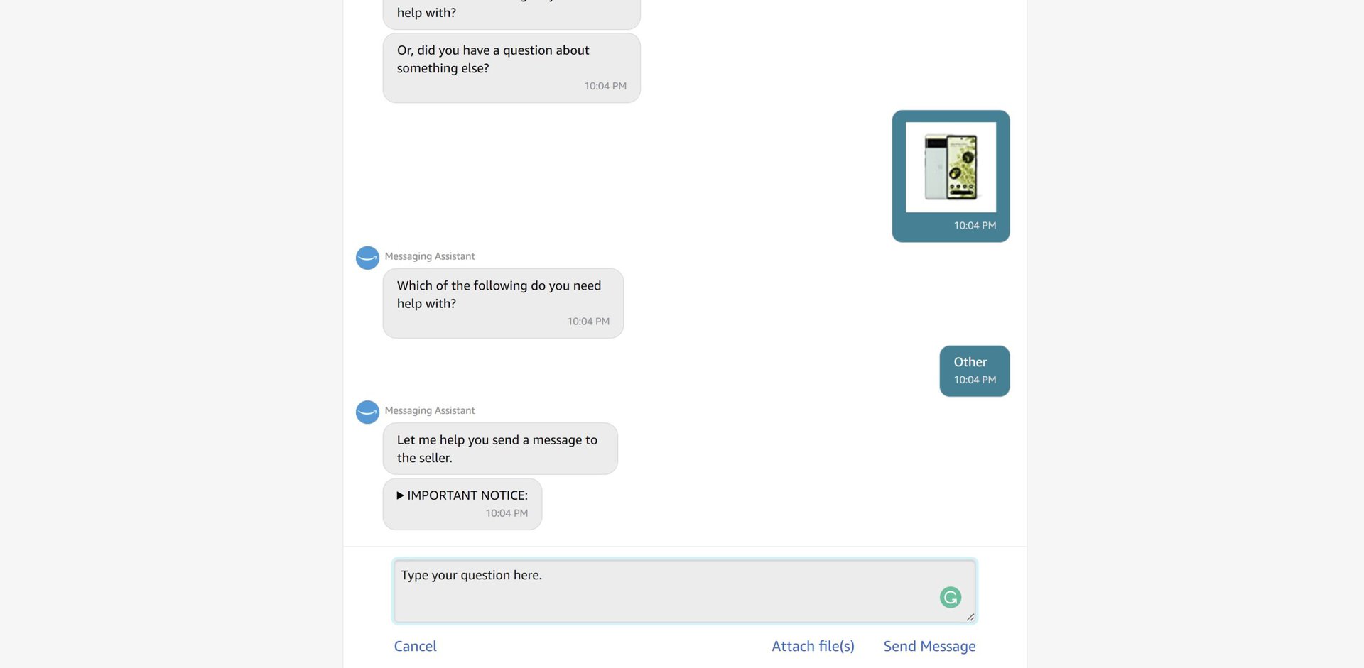 seller messaging assistant ask a question