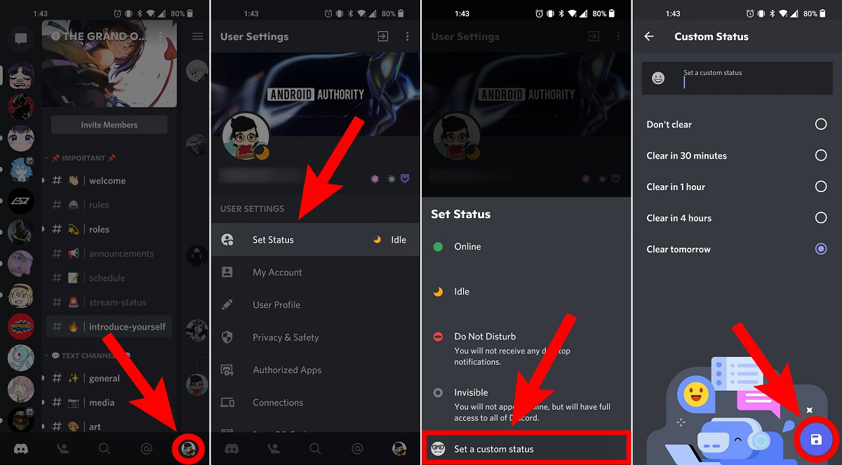 setting a custom status on discord mobile